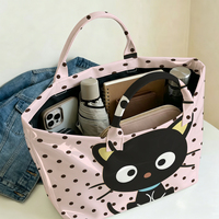Sac fourre-tout en PVC transparent imperméable à pois motif chat noir charmant, sac de plage, pochette, sacs à main à nœud, sac de rangement
