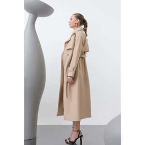Gabardina Elegante para Mujer, Manga Larga, Tejida, Resistente al Viento, Color Camel, para Otoño - Product Image 6
