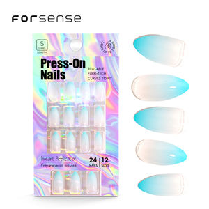 Forsense 24 pièces en forme d'amande presse verte sur les ongles avec de la colle et une lime avant la conception pointes des ongles femmes faux ongles colle sur les ensembles coréens - Product Image 6