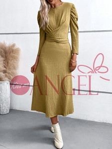 KISS ME ANGEL stile moda verde dolce temperamento elegante sottile girocollo pizzo a maniche lunghe abito da donna - Product Image 4