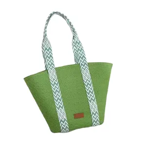 Hot Selling Easy Carrying Large Capacity women bags bulk green colorful Custom Straw Beach Bag crochet bags handmade