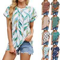 Camiseta de manga corta de verano para mujer, Camisetas estampadas con cuello redondo, camiseta informal holgada de manga corta para mujer