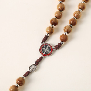<span class=keywords><strong>Collana</strong></span> <span class=keywords><strong>Rosario</strong></span> Cattolico con Perline da 10mm Croce di Preghiera Gerusalemme Gioiello in Legno Intrecciato a Mano per Esportazione - Product Image 4