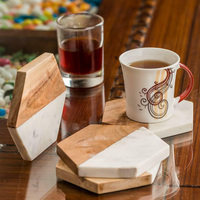 Round Hexagon Cup Coaster, Wood and Acacia Marble Coasters