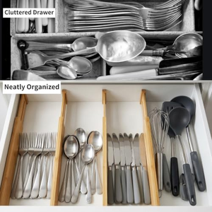 Bamboo Eco-Friendly Expandable <b>Drawer</b> Dividers Organizer for Kitchen Bedroom <b>Bathroom</b> Office Wardrobe <b>Drawers</b> (Modern Design) - Product Image 2