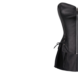 Womens Leather Corset With Zipper And Lace Up Design Ruffles Shaper Dress Firm Control Breathable Daily Wear Women Corsets - Product Image 5