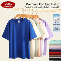 Camisetas Básicas de Manga Corta, Cuello Redondo, Hombros Caídos, Unisex, de Algodón Puro de 260 g, Corte Holgado
