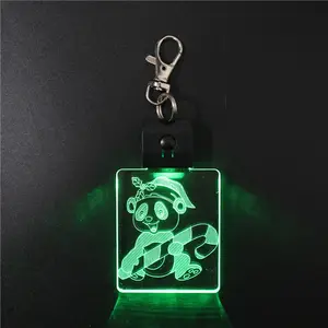 Anime Mini Key Chain With Football Team LOGO LED Glass Crystal Keyring 3D Light Key