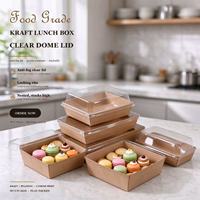 Conteneur alimentaire en papier kraft plastique jetable personnalisé avec couvercle transparent en forme de dôme pour nouilles, jus, desserts, emballages de boîtes à lunch à emporter