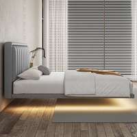 Schlafzimmermöbel Modernes Lederbett mit Stauraum Exzellentes Maßgefertigtes Multifunktionales Graues Weiches Kingsize-Holzbett für Erwachsene