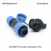 Connecteur d'alimentation étanche IP68 LD13, 2 broches, contact en laiton à vis, fixation sur panneau arrière, prise mâle, prise femelle, affichage LED extérieur
