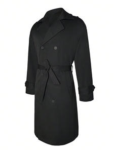 Abrigo de botón tejido impermeable delgado de doble botonadura para <span class=keywords><strong>hombre</strong></span> gabardina larga - Product Image 3