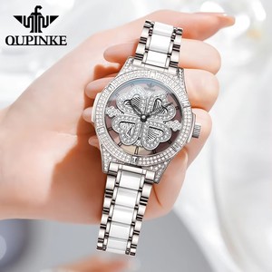 Reloj OUPINKE 3279 para Mujer, Reloj de Cuarzo de Lujo con Diamantes, Importado de Suiza, Elegante Reloj de Mujer con Cerámica Giratoria en Oro Rosa - Product Image 5