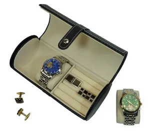 豪华旅行皮革首饰礼品盒手表袖扣，用于2个手表和袖扣