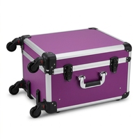 Valise à outils en aluminium violet à roulettes avec fermoirs verrouillables pour les voyages et le travail mobile