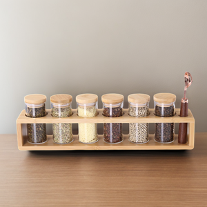 Combohome porta spezie in bambù con vetro contenitore di spezie con porta cucchiai Rack Organizer per cucina - Product Image 6