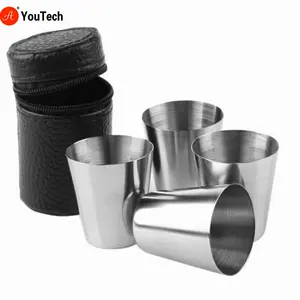 4 teile/satz poliert 30 ml Mini Edelstahl Schnaps glas Tasse trinken Weingläser mit Ledertasche für Home Kitchen Bar