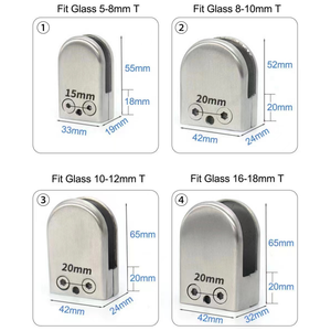 Modern tasarım 52*42*24mm ayna cilalı SUS 304 paslanmaz çelik 8-10mm cam klipler yarım yuvarlak U/D şekilli cam kelepçeleri - Product Image 6