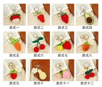 Handgemaakte Wol Gehaakte Macrame Sleutelhanger Pluche Fruit Collectie Wortel Avocado Aardbei Kersenzak Charme Voor Vrouwen