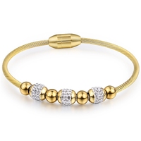 Pulsera de Lujo con Cuentas, Chapada en Oro, de Acero Inoxidable, con Cristales de Zirconia, Cierre Magnético, para Mujer
