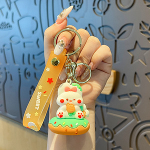 QY Cute PVC Animal Keychain Soft Rubber <b>Key</b> Ring Wrist <b>Lanyard</b> Promotional Gift OEM Wholesale - Product Image 3