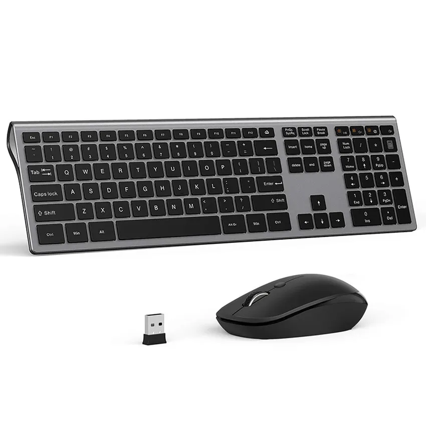 Factory Wholesale Ergonomic Chocolate Full Size 2.4GHz Wireless Keyboard and Mouse Combo for Laptop Desktop