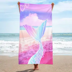 Toalla de playa rectangular con estampado de sirena para adultos, toallas de baño de secado rápido, sin arena, protector solar, Verano