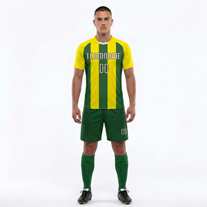 Ensemble d'uniformes de volley-ball jaune-vert, personnalisables avec nom et numéro, impression par sublimation, polyester à séchage rapide, uniformes pour hommes - Product Image 3