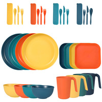 Ensemble de 36 bols et assiettes réutilisables sans BPA, ensemble de vaisselle écologique en paille de blé avec logo de marque personnalisé