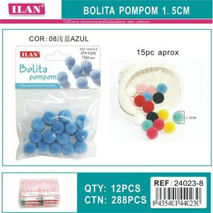Iln <b>Wool</b> Pompom 1.5 Cm Light Blue <b>Craft</b> Decor 15Pc Approx - Product Image 1