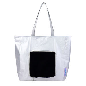 Sac fourre-tout décontracté et tendance pour l'été, grande capacité, avec petite pochette amovible, en Tyvek, fermeture éclair, design color-block, écologique - Product Image 1