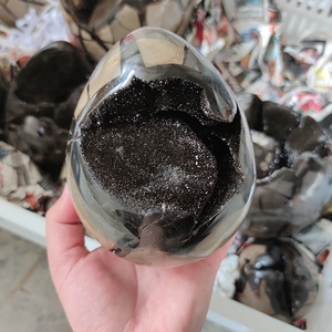 Trứng đá thạch anh tự nhiên đánh bóng, hình dạng đá Septarian, dùng trang trí phong thủy nhà cửa - Product Image 1