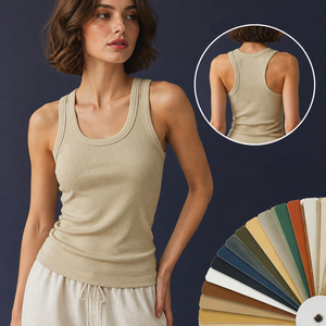 Top da <span class=keywords><strong>Donna</strong></span> con Spalline <span class=keywords><strong>Larghe</strong></span>, Design Racerback, in Tessuto Costolato Morbido ed Elastico, Lyocell Modal Spandex, Scollo Quadrato - Product Image 1
