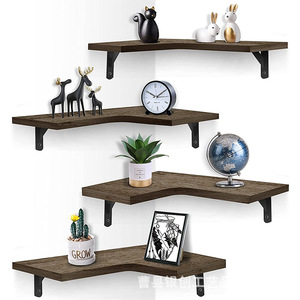 Wooden Corner Floating <b>Shelf</b> 4 Layers <b>Wall</b> <b>Mounted</b> Irregular Shape Multipurpose Storage Rack - Product Image 1