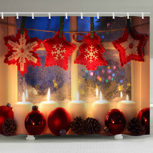 Tenda <span class=keywords><strong>da</strong></span> Doccia Natalizia con Stampa Pupazzo di Neve, Babbo Natale e Renne, Impermeabile <span class=keywords><strong>in</strong></span> Tessuto di Poliestere per Bagno - Product Image 4