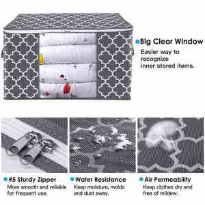 3-Pack Clothes Organizer Storage <b>Bags</b> <b>Foldable</b> Storage Box with Large Clear Window Sturdy Handles for Closet - Product Image 3