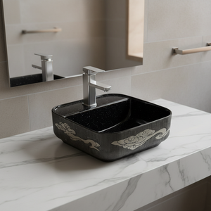 <span class=keywords><strong>Lavabo</strong></span> de Cerámica Integrado ZOGII Antique Black Rock, <span class=keywords><strong>Lavabo</strong></span> de Lujo para Hoteles de Alta Gama, Diseño Personalizable para Baños Domésticos - Product Image 3
