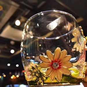 Vaso de Vidrio de Lujo con Decoración de Flores Esmaltadas, Vaso de Agua de Cristal con Cuchara, Juego de Regalo para el Hogar y la Oficina - Product Image 5