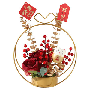 Adorno Floral Artificial de Año Nuevo con Frutos Rojos de Ajenjo y Cesta de Hierro para el Hogar y Escritorio - Product Image 4