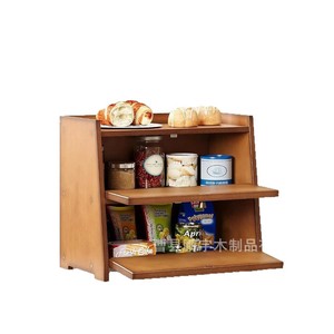 Pengyu Wooden Bread <b>Box</b> Double Layer <b>Drawer</b> <b>Storage</b> Rack Desktop Kitchen Shelf Solid Wood Multipurpose - Product Image 4