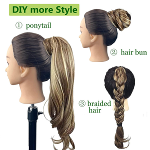 <span class=keywords><strong>Queue</strong></span> <span class=keywords><strong>de</strong></span> <span class=keywords><strong>cheval</strong></span> flexible enveloppante style populaire avec extrémités ondulées bouclées, extension tressée longue et élégante pour femme - Product Image 3