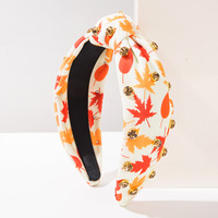 Nouveau serre-tête à nœuds pour Thanksgiving, style européen et américain, avec imprimé feuille d'érable et chapeau de dinde, accessoire capillaire à bord large pour femme