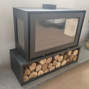 เตาฮีตเตอร์ไม้แบบอิสระสามด้านทำจากแก้วสีดำเตาผิงเผาไม้โลหะ - Product Image 1