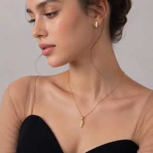 New Fashion Bridal Wedding Gift 14K Gold Plated Stainless Steel Fish Bone <b>Wing</b> Horse Flower Pendant Necklace <b>Earrings</b> Jewelry - Product Image 4