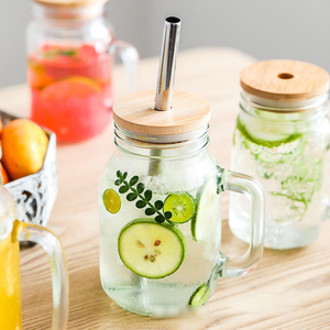 En gros DD1812 Gobelets et tasses en verre de 16oz pour café glacé, smoothies et boissons, avec pailles et couvercles, style bocaux Mason avec poignée - Product Image 4