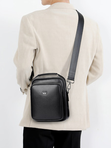 New Vintage Style Saro Men's PU Leather Messenger <b>Bag</b> <b>Small</b> Alligator Pattern Zipper Closure Daily Use <b>Black</b> - Product Image 5