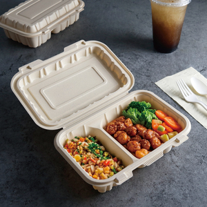 Lấy đi thực phẩm <span class=keywords><strong>container</strong></span> dùng một lần Hộp Ăn Trưa với nắp lò vi sóng 2 ngăn phân hủy sinh học bao bì món ăn cho nhà hàng - Product Image 1