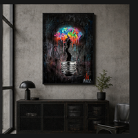 Impression murale en cristal avec motif graffiti d'ampoule colorée, thème urbain, pour salon, bureau, studio, intérieurs modernes