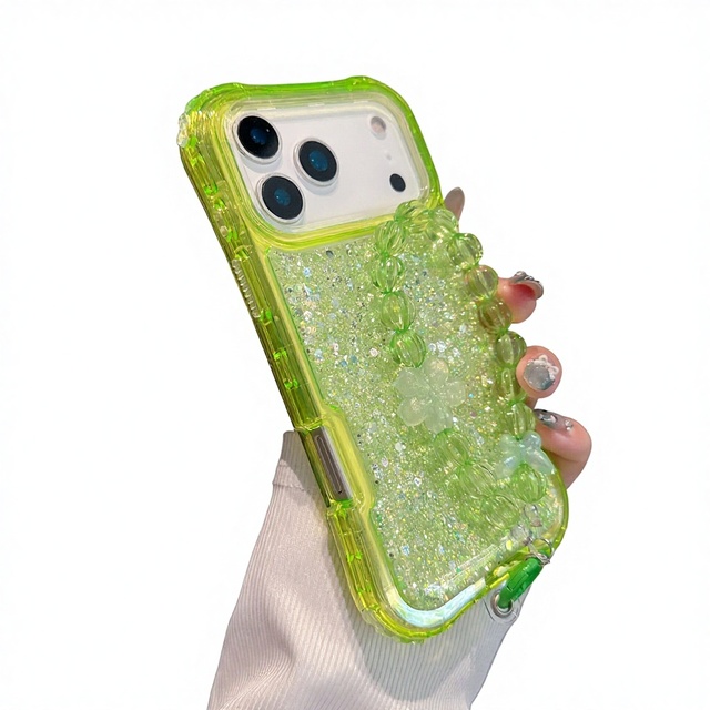 Glitter Phone Case for 17 Pro Max and for 16 with Bracelet Holder Lanyard Shockproof Protective Case
