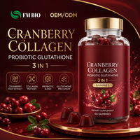 Natuurlijke Cranberry Collageen Glutathion Probiotische Fruit Gummies 60 stuks Dagelijkse supplement voor volwassenen, voor darmen en huid, veganistisch